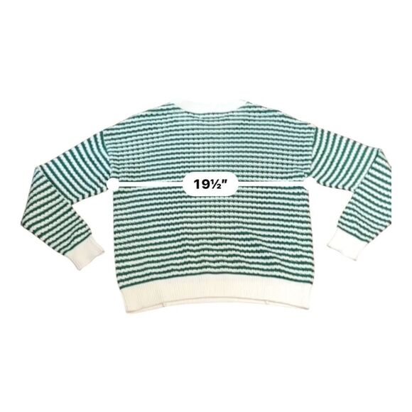 Spiritual Gangster Green and White Crewneck Sweater with Stripes - Picture 7 of 8